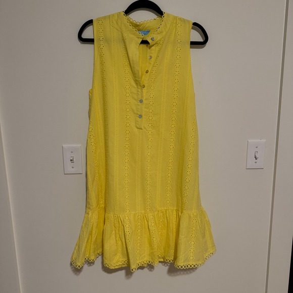 Draper James Dresses & Skirts - Draper James RSVP Yellow Eyelet Sleeveless Ruffle Mini Dress Womens Size‎ Medium